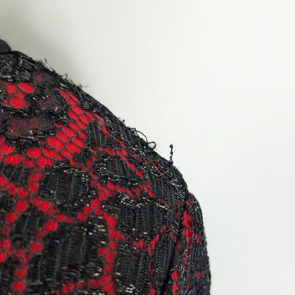 Silk Lace Top Blouse S Black Red Vintage Goth Overlay Holiday Christmas 10 - Picture 9 of 10